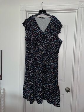 Bloomchic Multi Color Leopard Print Ruffle Sleeve Midi Dress Sz 28/5X NWOT